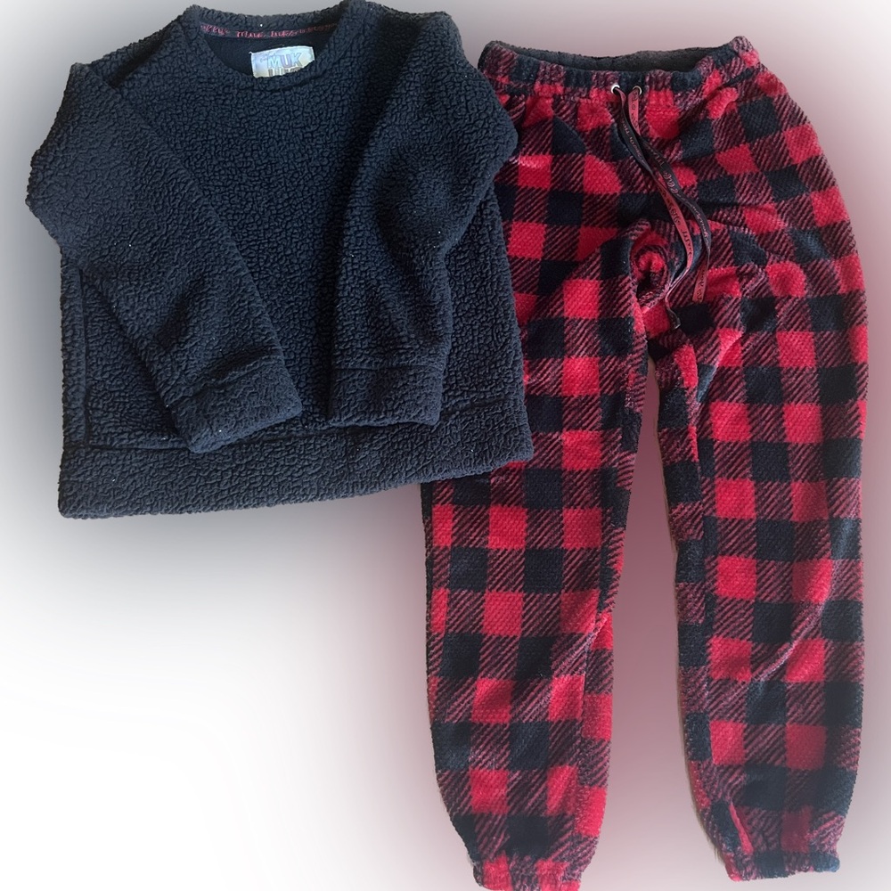 Muk Luk Pajama Lounge Set plaid black & red women’s size XS 100% Polyester